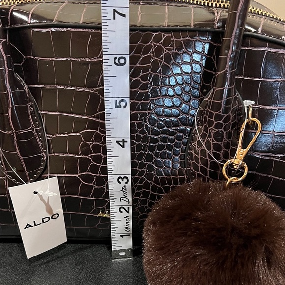 Aldo | Rich Brown Croc-Embossed Shoulder Bag w/ Bag Charm - Picture 15 of 15